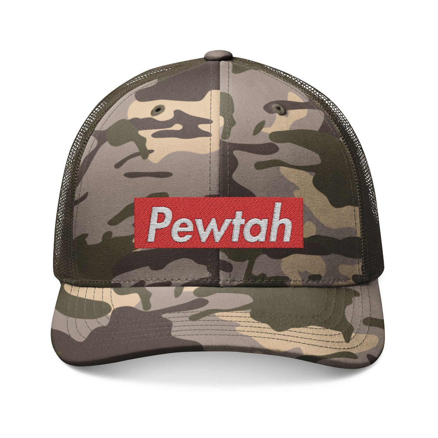 Pewtah Camouflage Trucker Hat – Embroidered Cap for Outdoors Enthusiasts